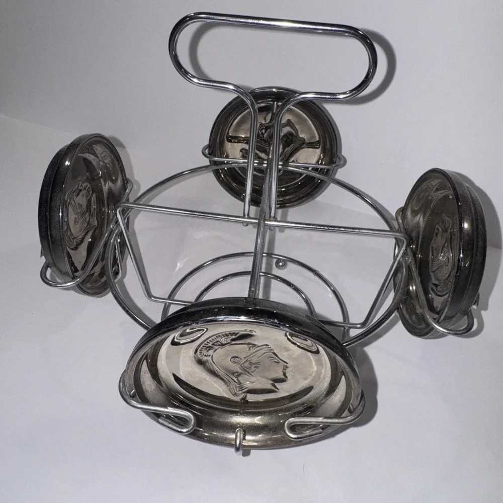 Kimiko Highball MCM Crest Glasses Silver Rim VTG Barware Caddy Coaster Set 4